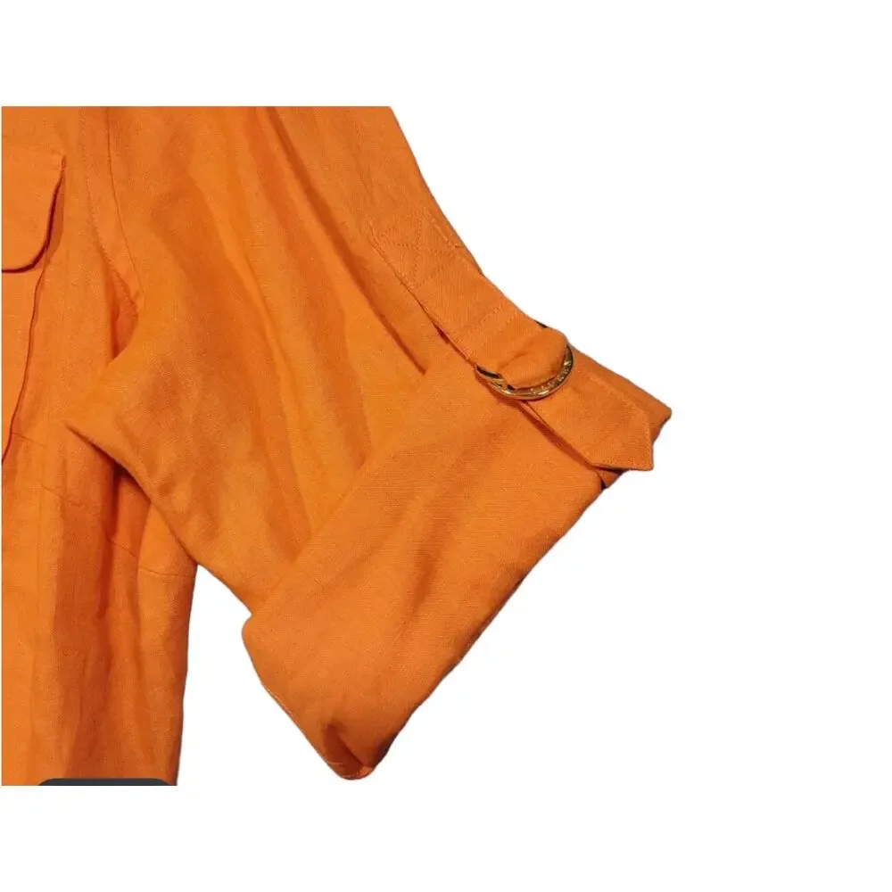 Lauren Ralph Lauren Shirt Womens Sz Small Orange 100% Linen Roll Tab Long Sleeve - Picture 6 of 6